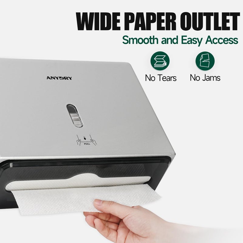 anydry Wall-Mounted Paper Towel Dispenser – Fits Tri-Fold Towels up to 10x3.1 Inches, Holds 200 Sheets, Ideal for Home & Commercial Use (Silver) - Image 3